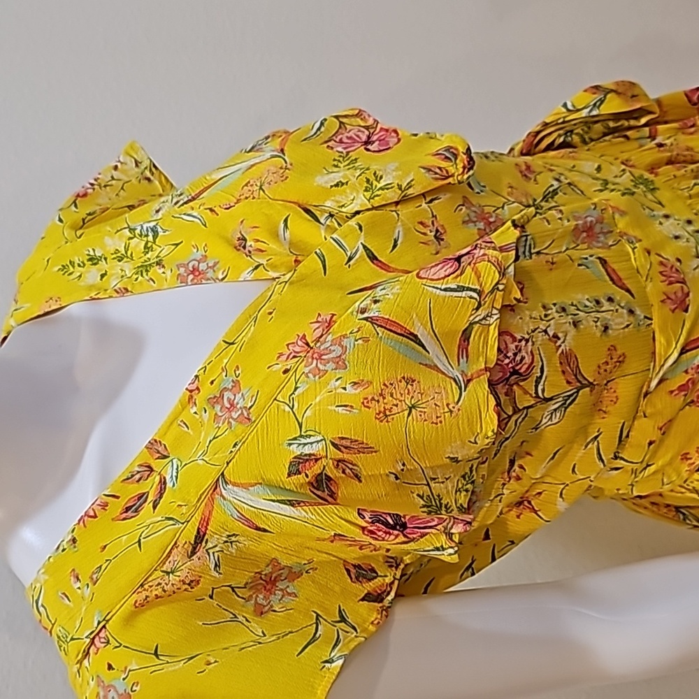 Sofia Womens Yellow Maxi Dress  Floral Short Sleeve Ruffle Size S - Picture 7 of 12
